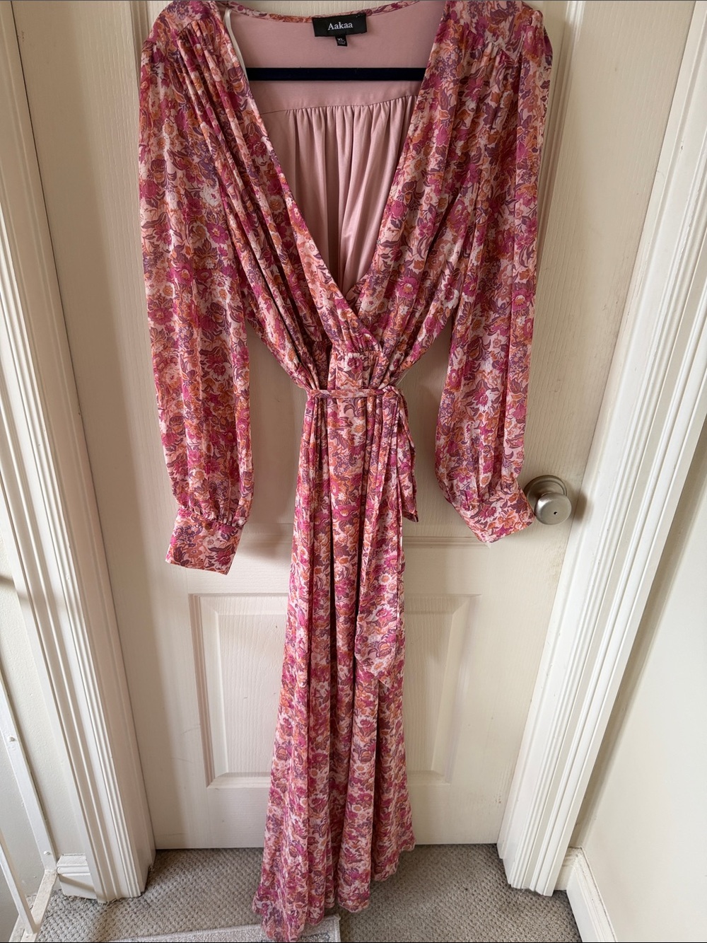 Aakaa Blush Pink floral maxi long sleeve Dress
